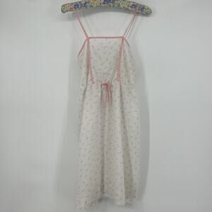 Vintage Cottagecore Slipdress Womens Size S White Floral Cotton Whimsy Gingham